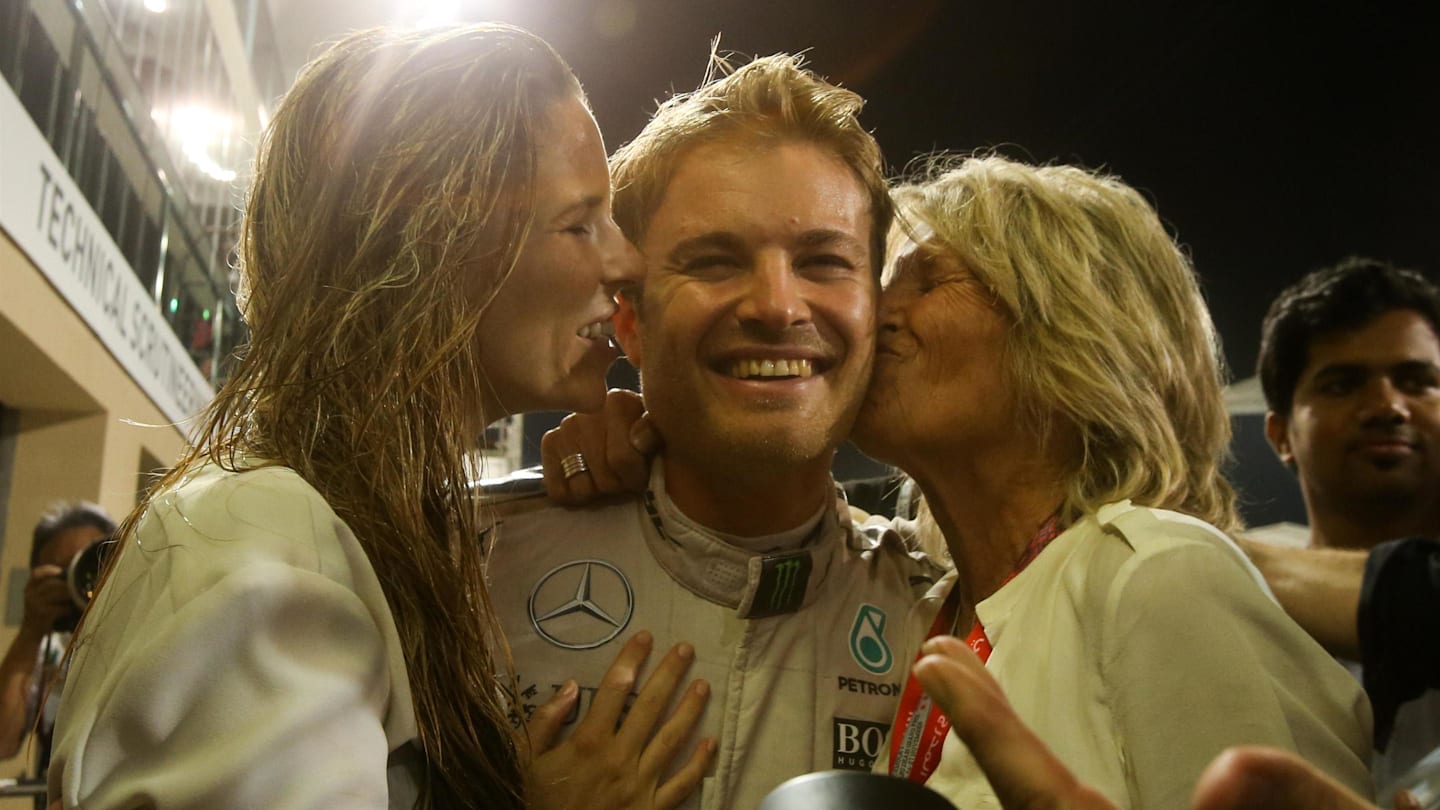 World Champion Nico Rosberg (GER) Mercedes AMG F1 celebrates with wife Vivian Rosberg (GER) and his