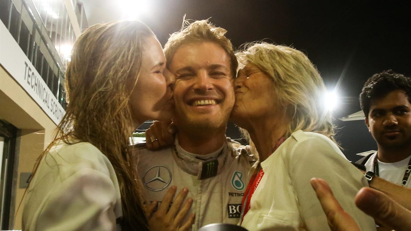 World Champion Nico Rosberg (GER) Mercedes AMG F1 celebrates with his wife Vivian Rosberg (GER) and his Mother Sina Rosberg (GER) at Formula One World Championship, Rd21, Abu Dhabi Grand Prix, Race, Yas Marina Circuit, Abu Dhabi, UAE, Sunday 27 November 2016. © Sutton Images