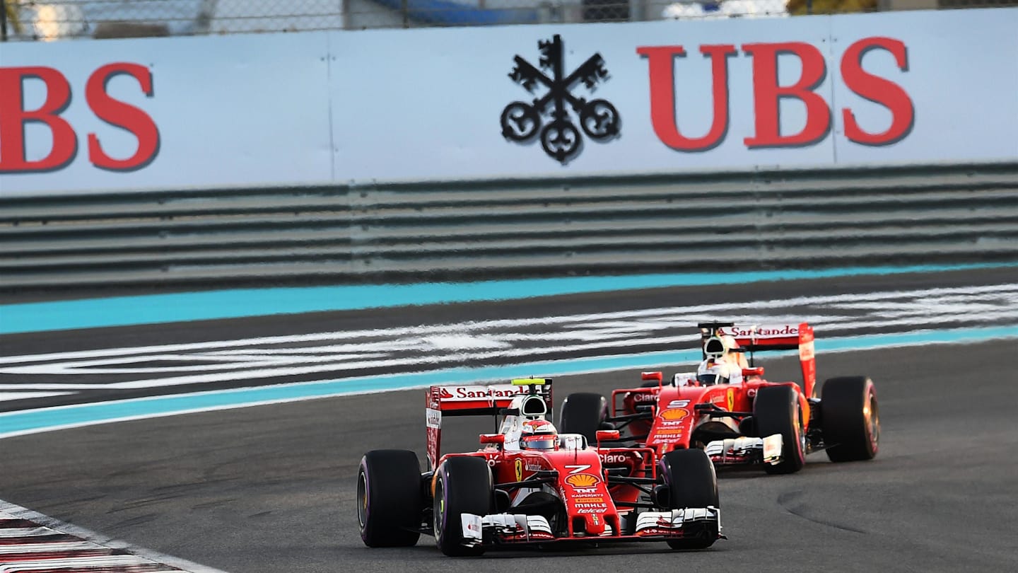 Kimi Raikkonen (FIN) Ferrari SF16-H leads Sebastian Vettel (GER) Ferrari SF16-H at Formula One World Championship, Rd21, Abu Dhabi Grand Prix, Race, Yas Marina Circuit, Abu Dhabi, UAE, Sunday 27 November 2016. © Sutton Images