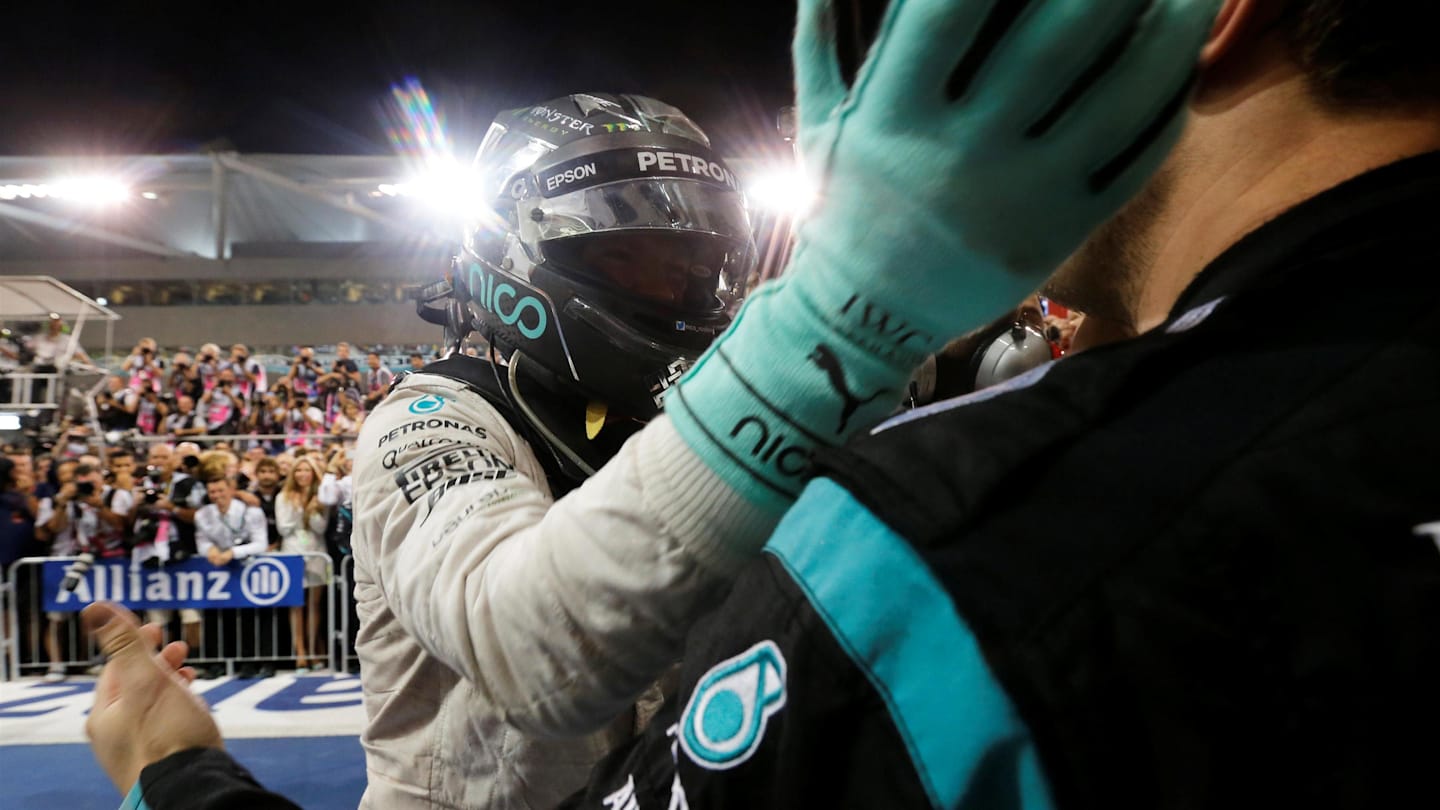 World Champion Nico Rosberg (GER) Mercedes AMG F1 celebrates in parc ferme at Formula One World Championship, Rd21, Abu Dhabi Grand Prix, Race, Yas Marina Circuit, Abu Dhabi, UAE, Sunday 27 November 2016. © Sutton Images