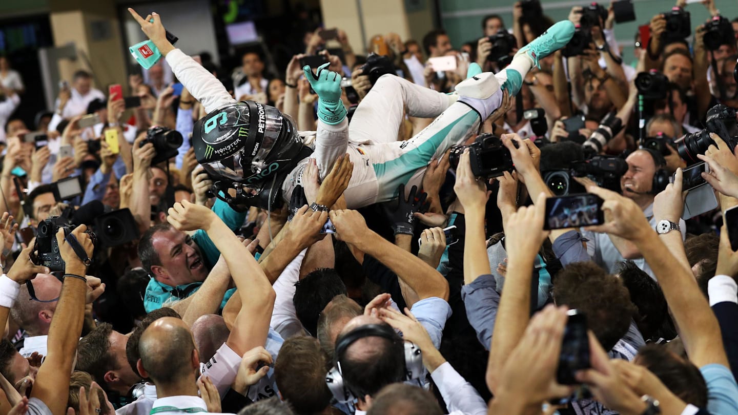 World Champion Nico Rosberg (GER) Mercedes AMG F1 celebrates in parc ferme at Formula One World Championship, Rd21, Abu Dhabi Grand Prix, Race, Yas Marina Circuit, Abu Dhabi, UAE, Sunday 27 November 2016. © Sutton Images