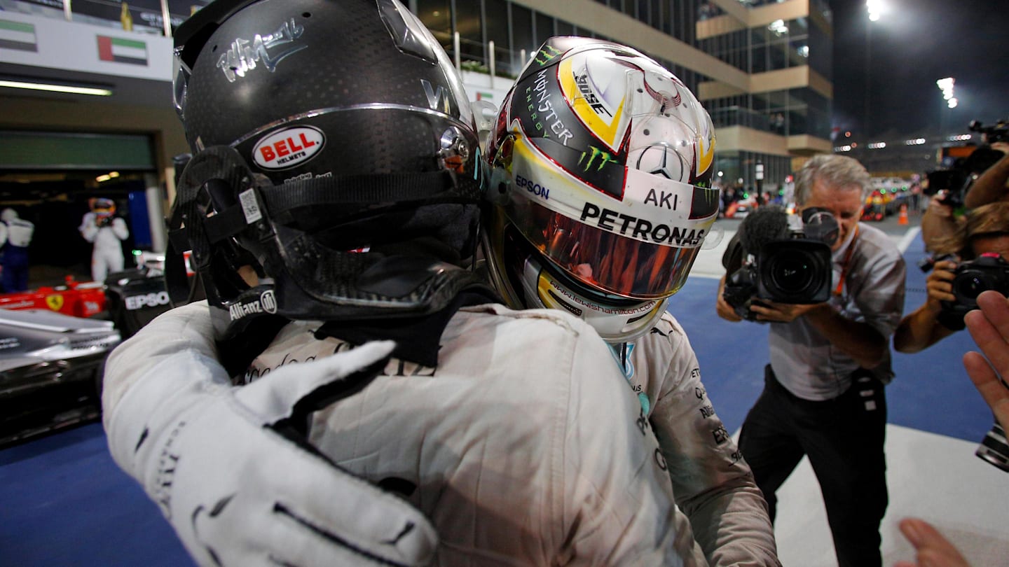 Nico Rosberg (GER) Mercedes AMG F1 and Lewis Hamilton (GBR) Mercedes AMG F1 celebrate in parc ferme