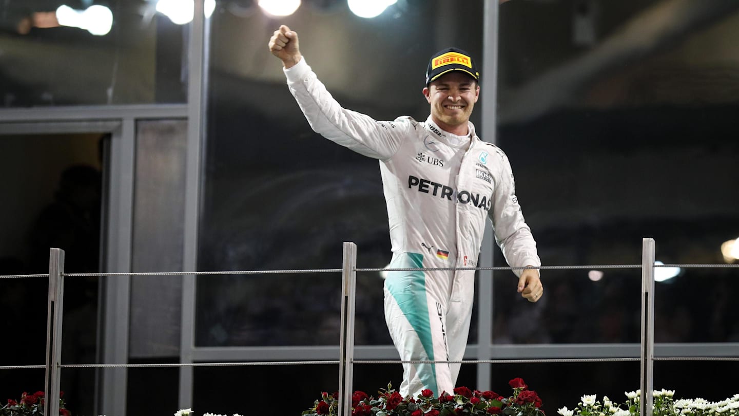 World Champion Nico Rosberg (GER) Mercedes AMG F1 celebrates on the podium at Formula One World Championship, Rd21, Abu Dhabi Grand Prix, Race, Yas Marina Circuit, Abu Dhabi, UAE, Sunday 27 November 2016. © Sutton Images