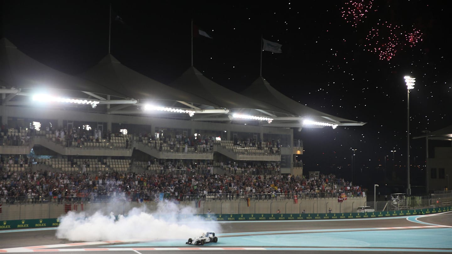 Felipe Massa (BRA) Williams performs donuts at the end of the race at Formula One World