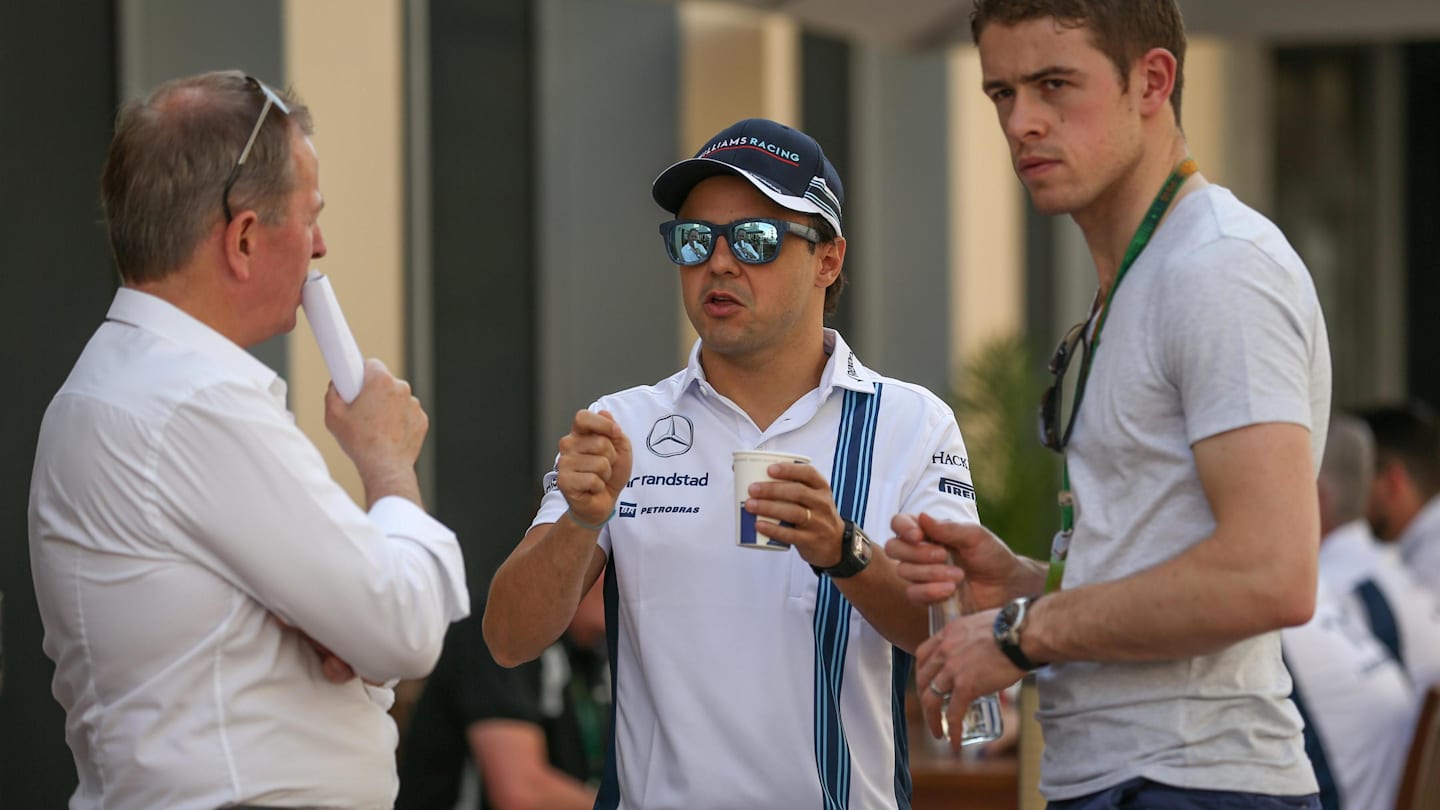 Martin Brundle (GBR) Sky TV, Felipe Massa (BRA) Williams and Paul di Resta (GBR) at Formula One World Championship, Rd21, Abu Dhabi Grand Prix, Preparations, Yas Marina Circuit, Abu Dhabi, UAE, Thursday 24 November 2016. © Sutton Images