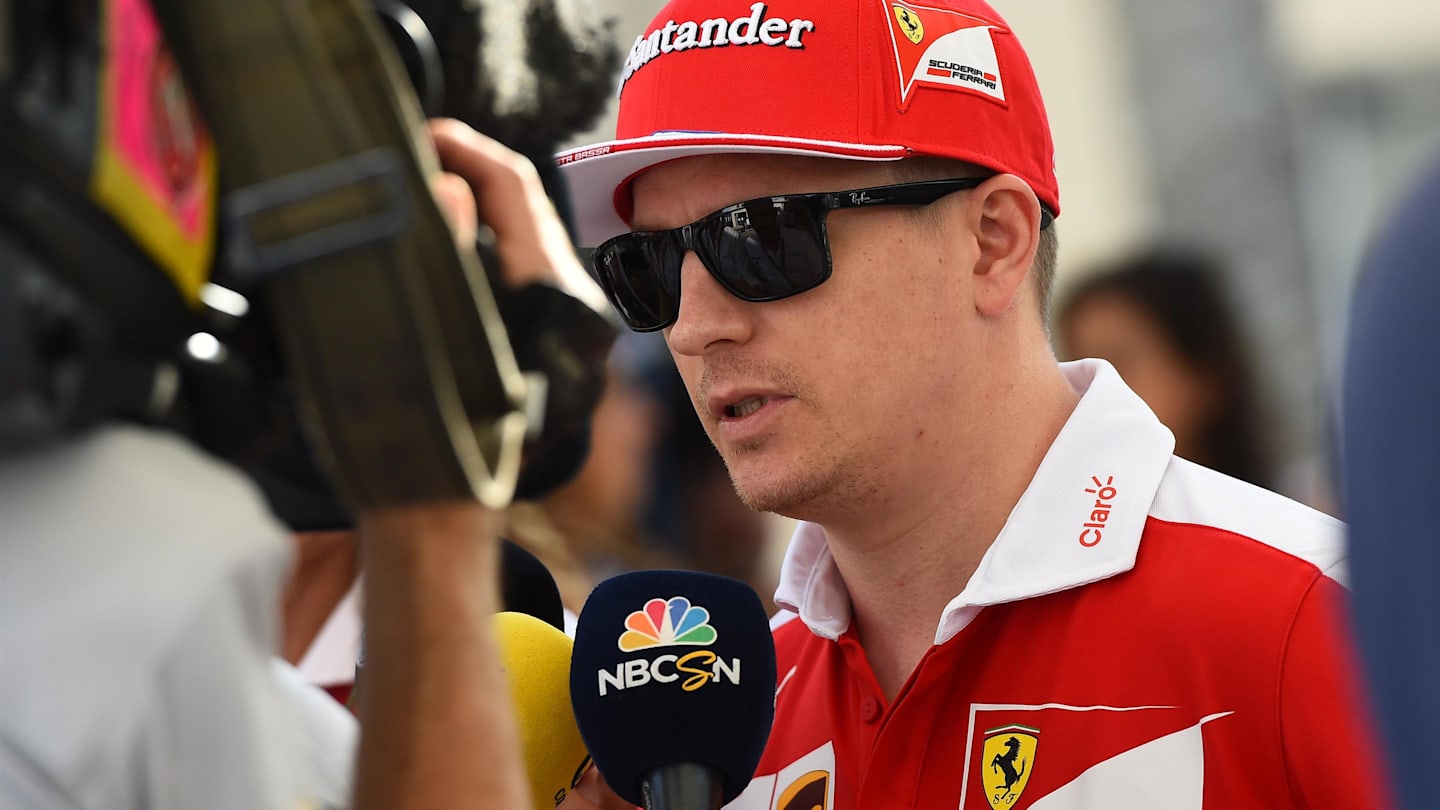 Kimi Raikkonen (FIN) Ferrari talks with the media at Formula One World Championship, Rd21, Abu Dhabi Grand Prix, Preparations, Yas Marina Circuit, Abu Dhabi, UAE, Thursday 24 November 2016. © Sutton Images