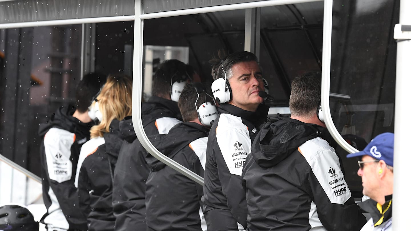 Andy Stevenson (GBR) Force India F1 Team Manager on the Force India pit wall gantry at Formula One