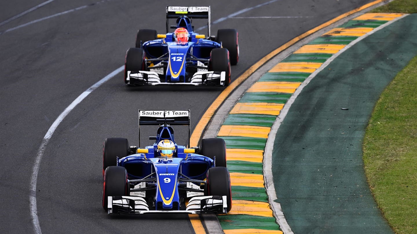 Marcus Ericsson (SWE) Sauber C35 leads Felipe Nasr (BRA) Sauber C35 at Formula One World