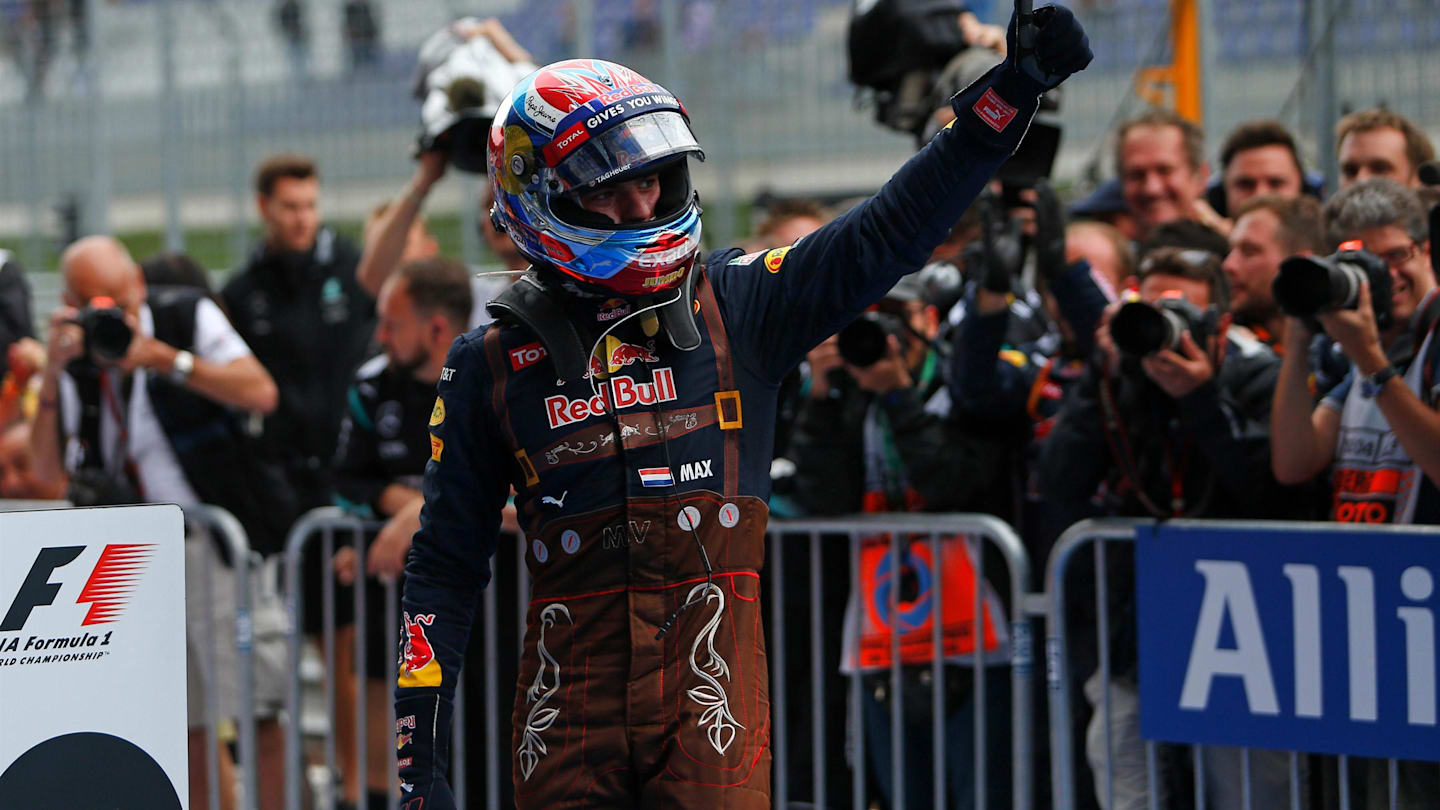 Max Verstappen (NED) Red Bull Racing celebrates in parc ferme at Formula One World Championship,