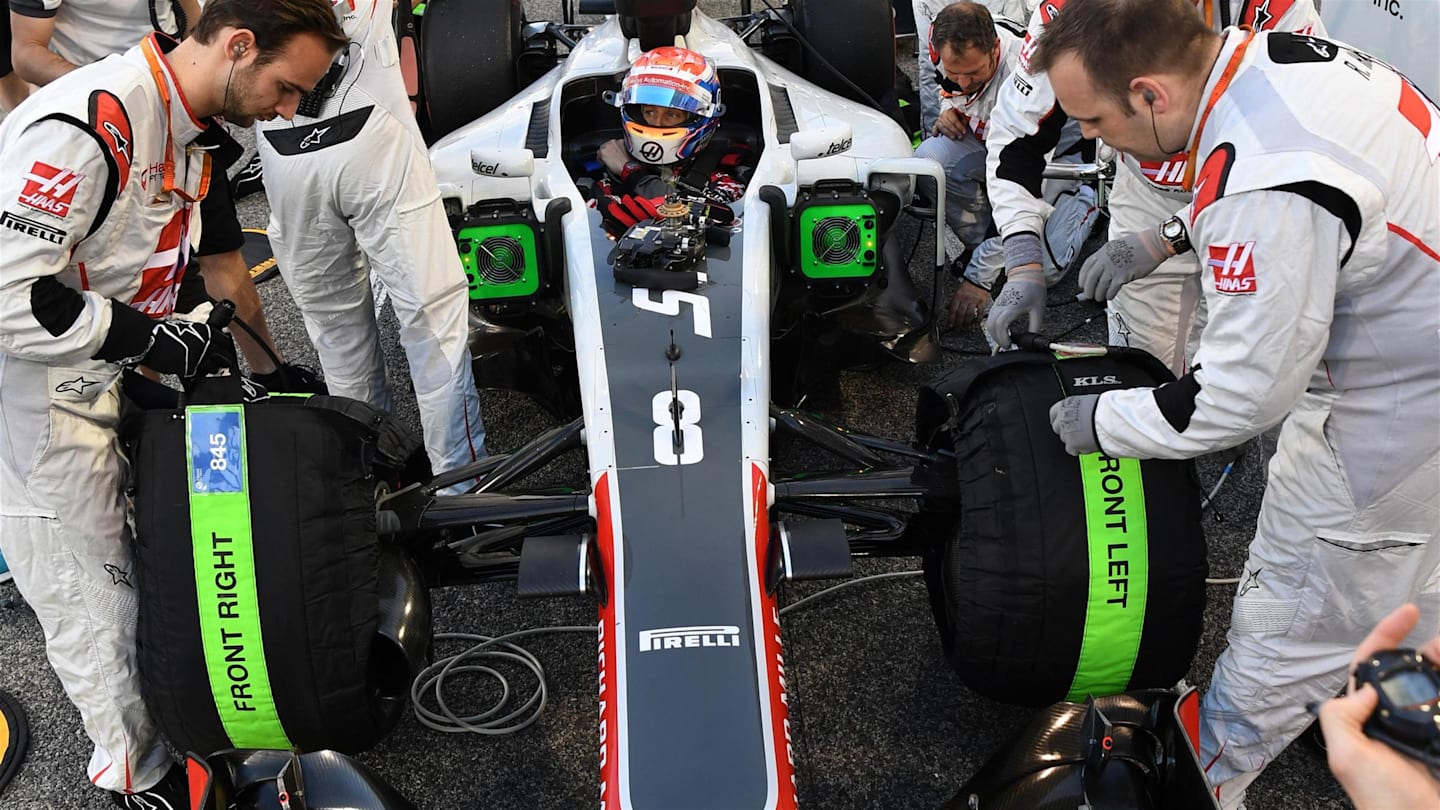 Romain Grosjean (FRA) Haas VF-16 on the grid at Formula One World Championship, Rd2, Bahrain Grand