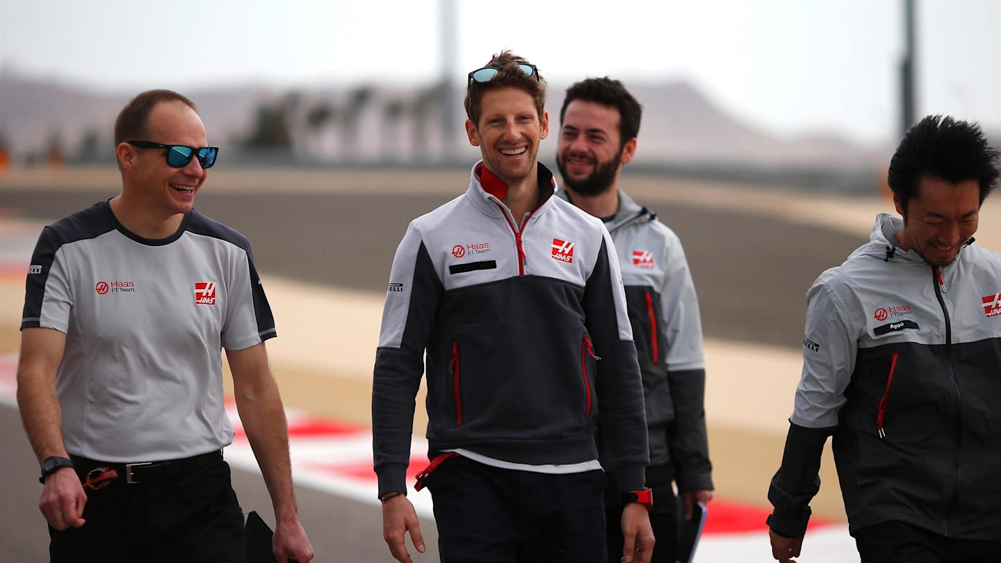 Romain Grosjean (FRA) Haas F1 walks the track at Formula One World Championship, Rd2, Bahrain Grand