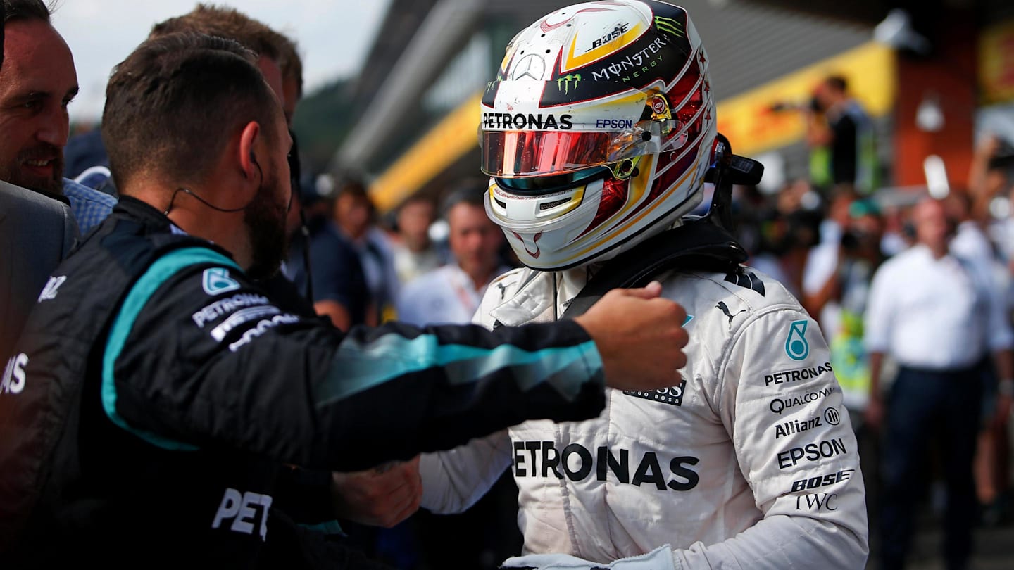 Lewis Hamilton (GBR) Mercedes AMG F1 celebrates in Parc ferme at Formula One World Championship,