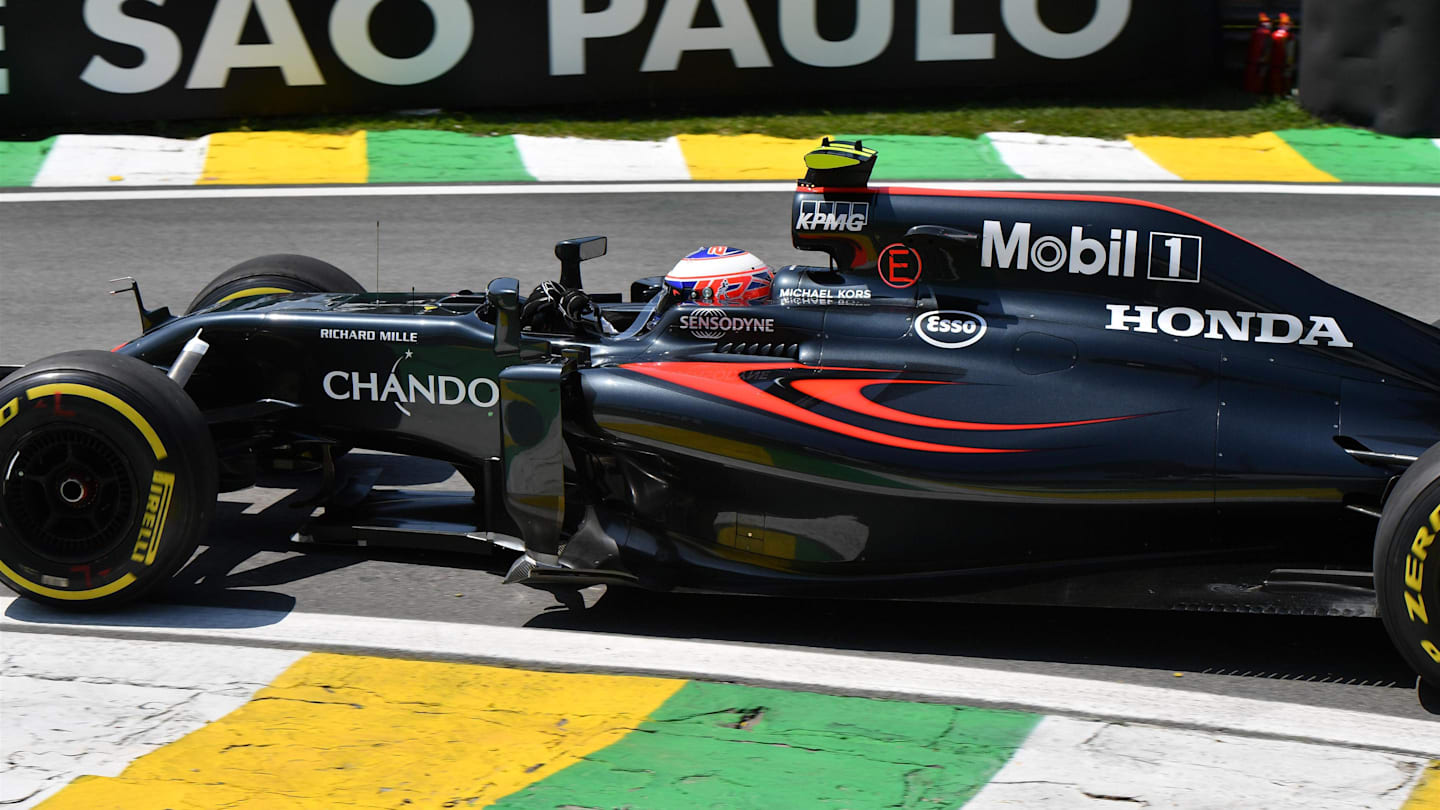 Jenson Button (GBR) McLaren MP4-31 at Formula One World Championship, Rd20, Brazilian Grand Prix,