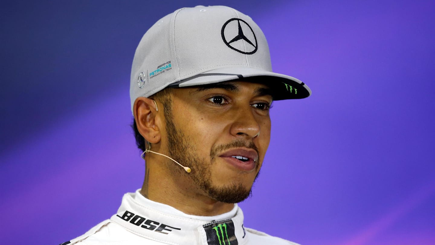 Pole sitter Lewis Hamilton (GBR) Mercedes AMG F1 in the Press Conference at Formula One World