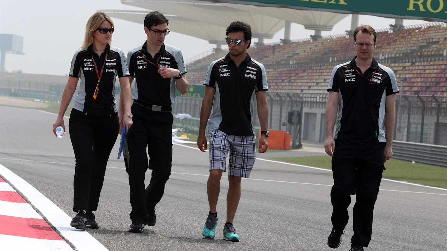 Sergio Perez (MEX) Force India walks the track at Formula One World Championship, Rd3, Chinese