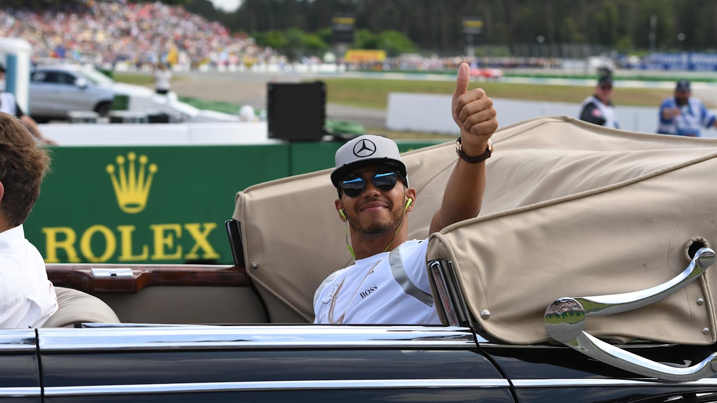 Lewis Hamilton (GBR) Mercedes AMG F1 on the drivers parade at Formula One World Championship, Rd12, German Grand Prix, Race, Hockenheim, Germany, Sunday 31 July 2016. © Sutton Images