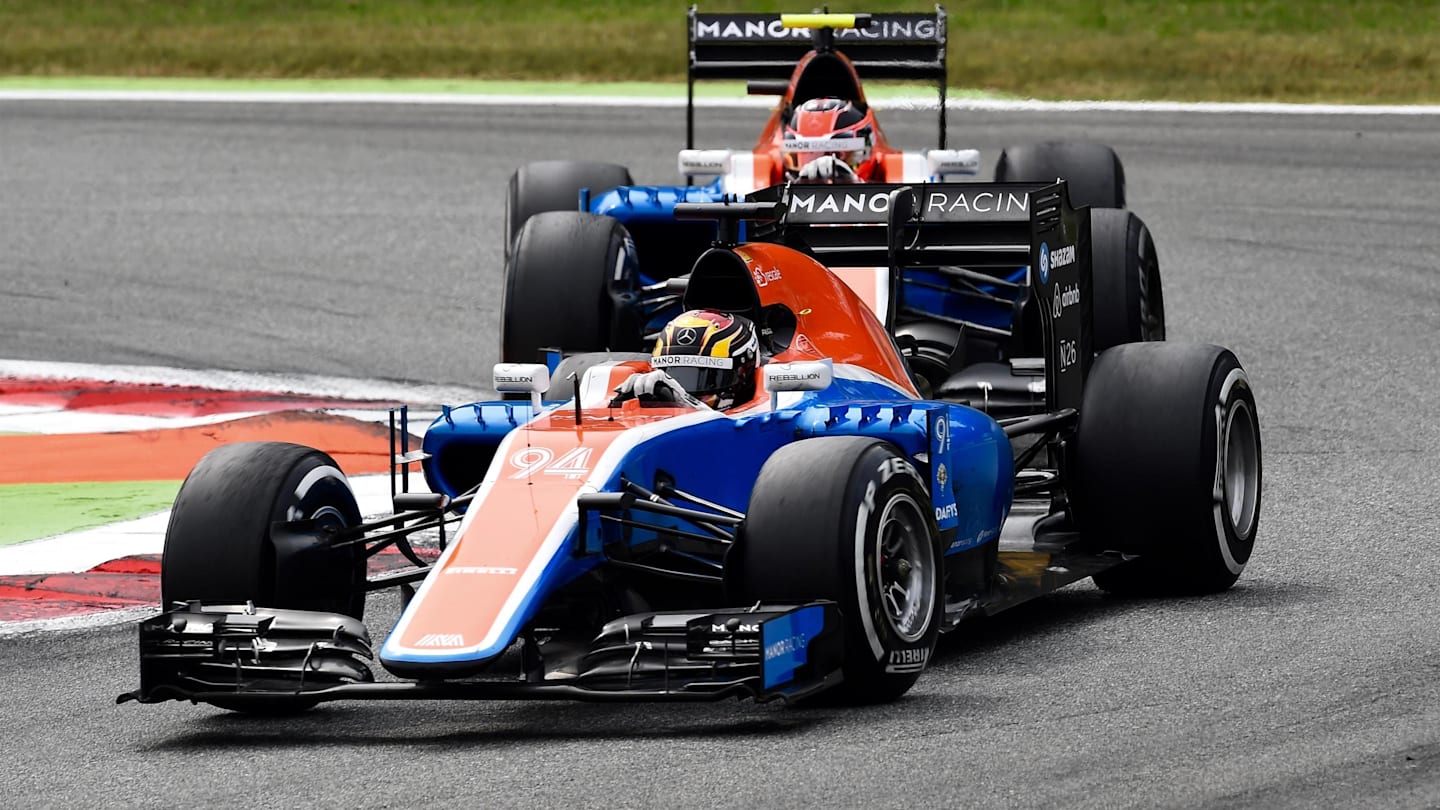 Pascal Wehrlein (GER) Manor Racing MRT05 and Esteban Ocon (FRA) Manor Racing MRT05 at Formula One