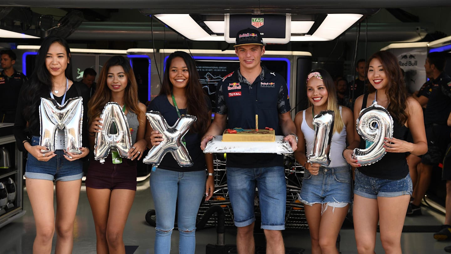 Max Verstappen (NED) Red Bull Racing celebrates his 19th Birthday with a Birthday cake at Formula One World Championship, Rd16, Malaysian Grand Prix, Practice, Sepang, Malaysia, Friday 30 September 2016. © Sutton Images