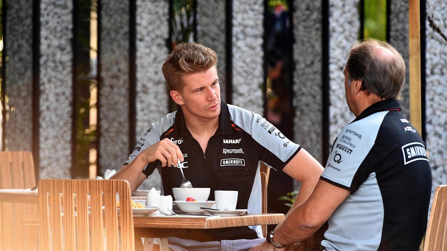 Nico Hulkenberg (GER) Force India VJM09 and Robert Fearnley (GBR) Force India F1 Team Deputy Team Principal at Formula One World Championship, Rd16, Malaysian Grand Prix, Practice, Sepang, Malaysia, Friday 30 September 2016. © Sutton Images