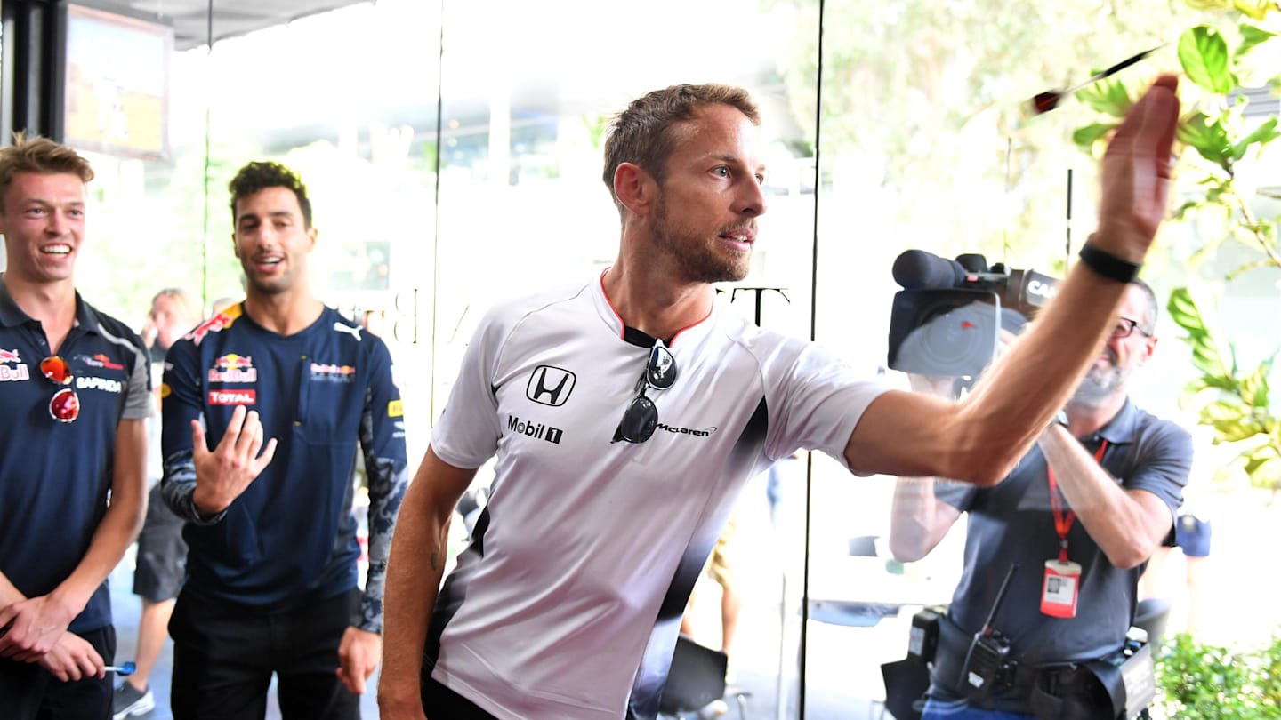 Jenson Button (GBR) McLaren plays darts aat the celebration of his 300th Grand Prix at Formula One World Championship, Rd16, Malaysian Grand Prix, Practice, Sepang, Malaysia, Friday 30 September 2016. © Sutton Images