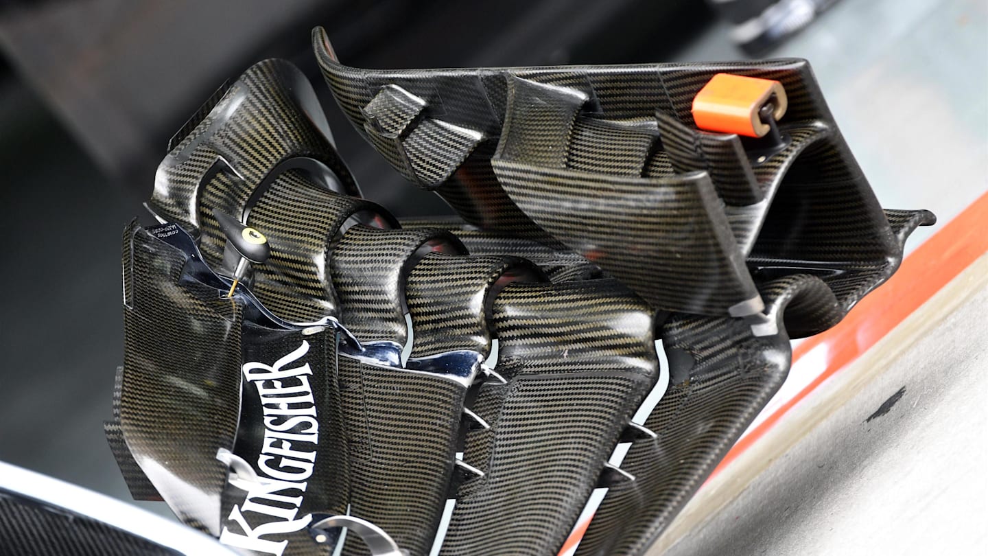 Force India VJM09 front wing detail at Formula One World Championship, Rd16, Malaysian Grand Prix, Preparations, Sepang, Malaysia, Thursday 29 September 2016. © Sutton Images