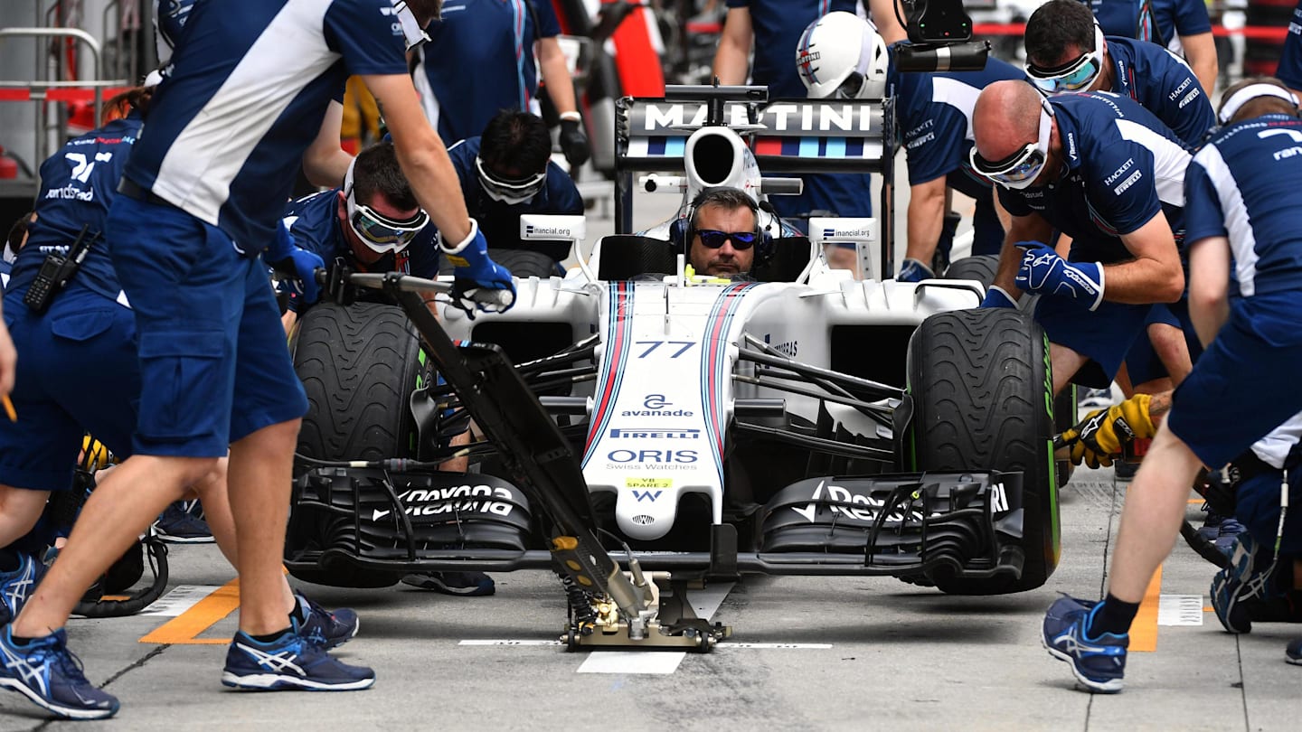 Williams practice pit stops at Formula One World Championship, Rd16, Malaysian Grand Prix,