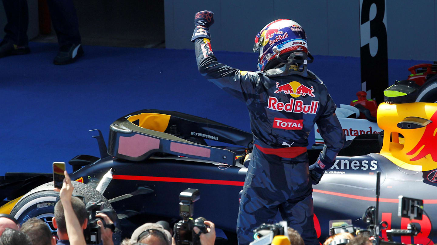 Race winner Max Verstappen (NED) Red Bull Racing RB12 celebrates in parc ferme at Formula One World