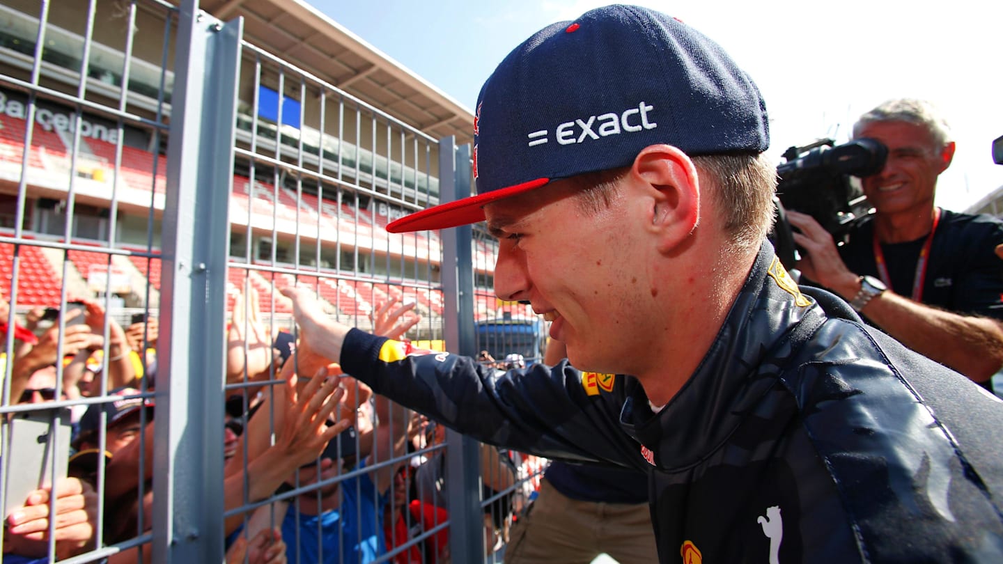Race winner Max Verstappen (NED) Red Bull Racing celebrates with the fans at Formula One World