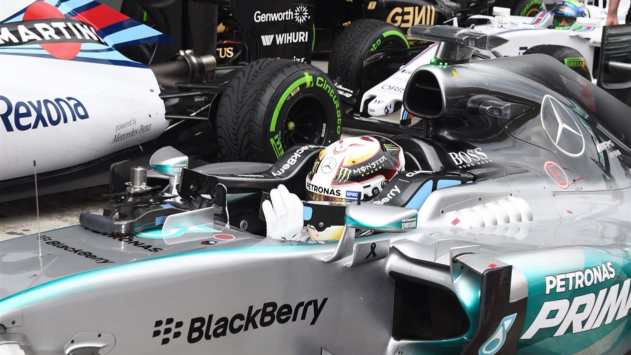 Pole sitter Lewis Hamilton (GBR) Mercedes AMG F1 W06 in parc ferme at Formula One World Championship, Rd2, Malaysian Grand Prix, Qualifying, Sepang, Malaysia, Saturday 28  March 2015. © Sutton Motorsport Images