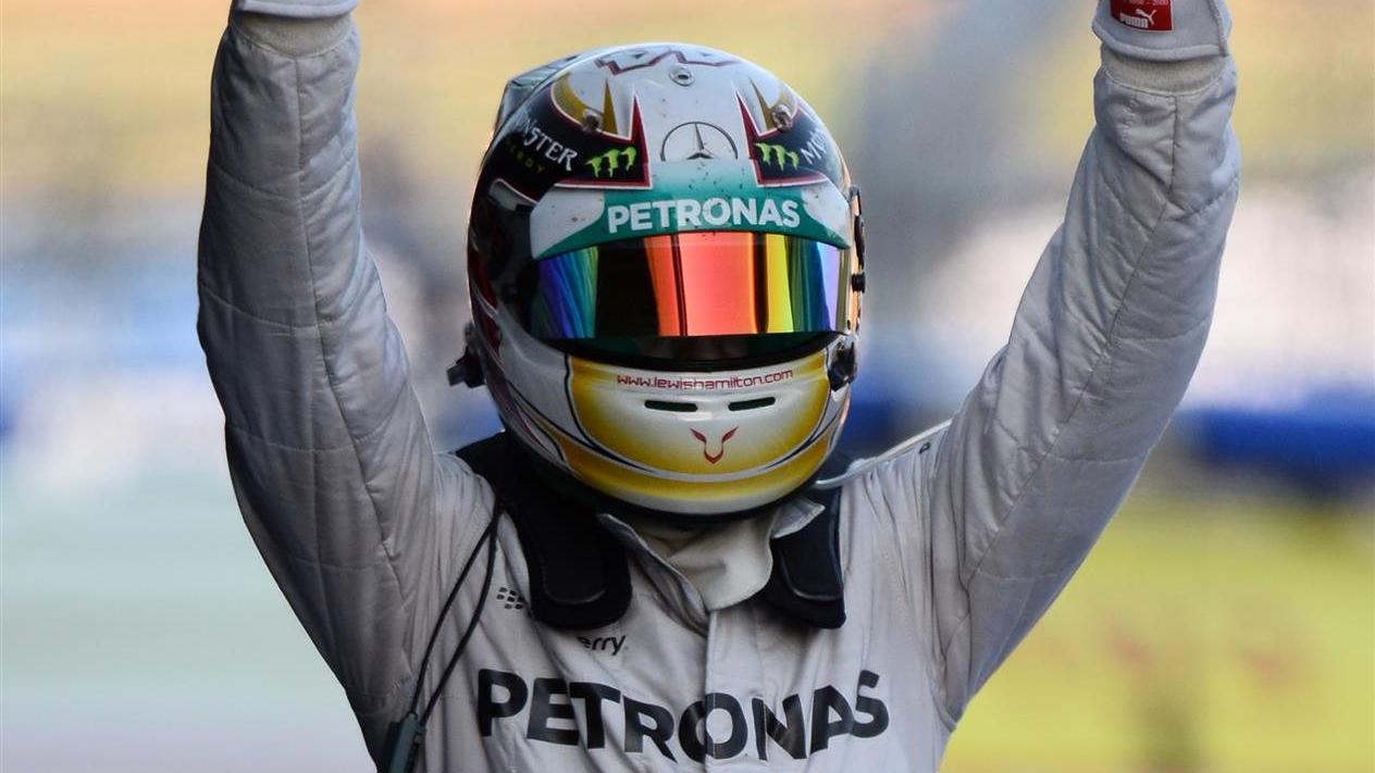 Race winner Lewis Hamilton (GBR) Mercedes AMG F1 celebrates in parc ferme. Formula One World Championship, Rd16, Russian Grand Prix, Race, Sochi Autodrom, Sochi, Krasnodar Krai, Russia, Sunday, 12 October 2014