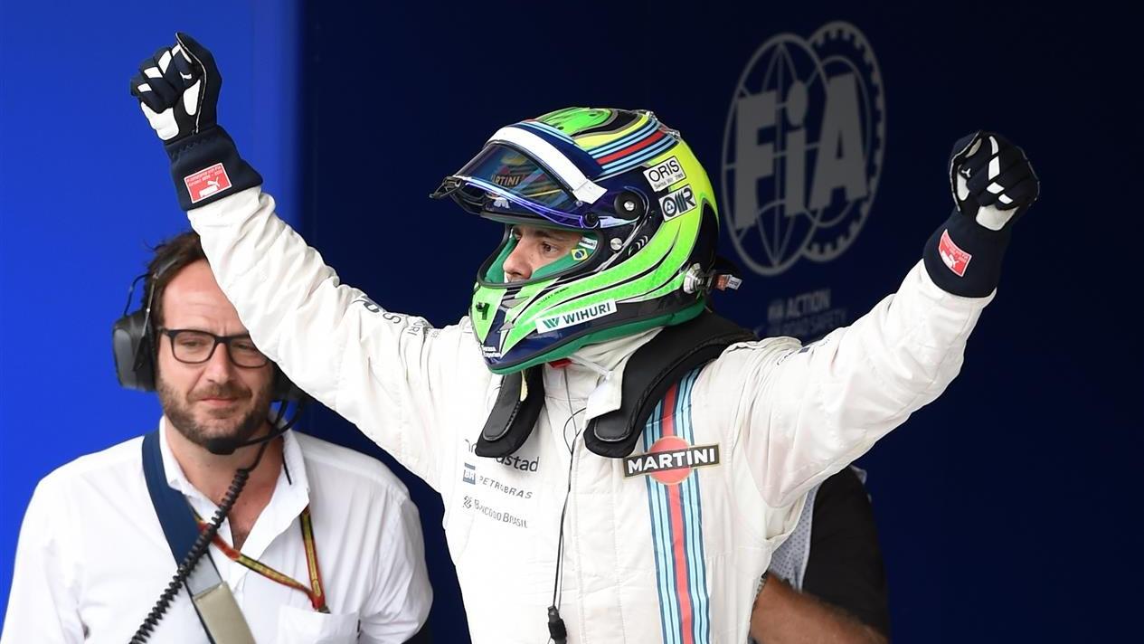 Third placed Felipe Massa (BRA) Williams celebrates in parc ferme. Formula One World Championship, Rd18, Brazilian Grand Prix, Qualifying, Sao Paulo, Brazil, Sunday, 9 November 2014 