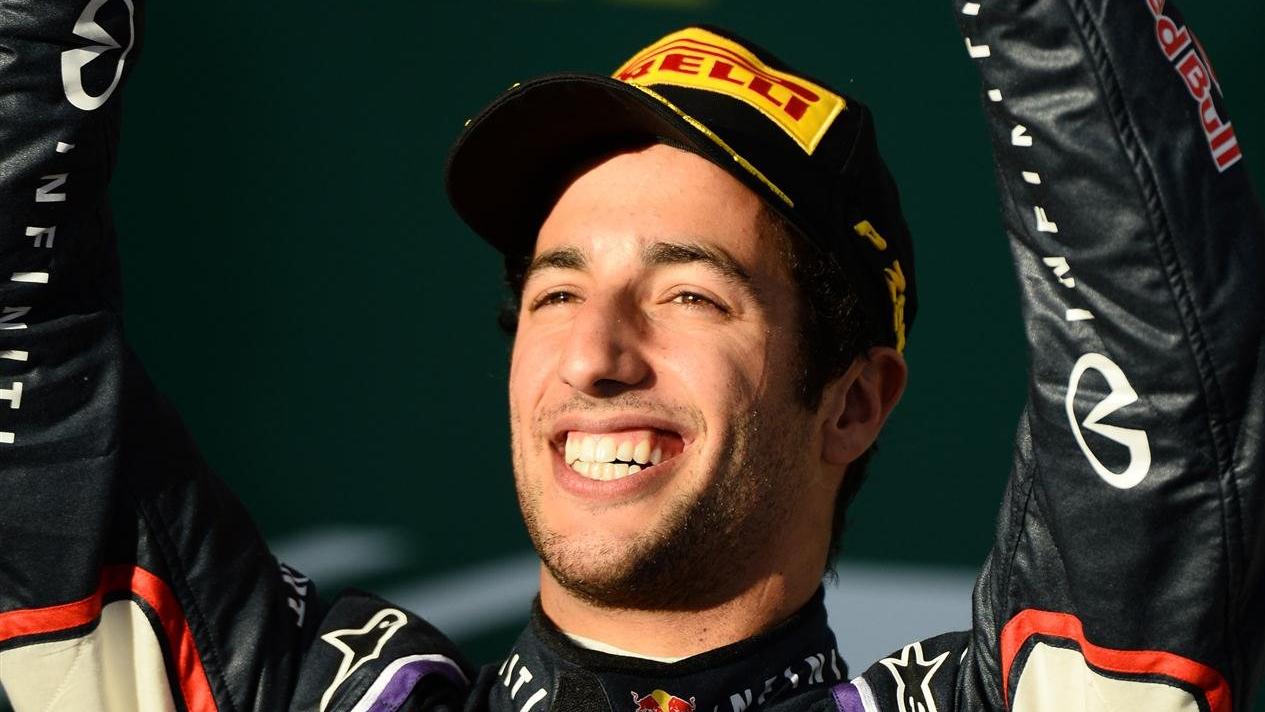Daniel Ricciardo (AUS) Red Bull Racing celebrates on the podium. Formula One World Championship, Rd1, Australian Grand Prix, Race, Albert Park, Melbourne, Australia, Sunday, 16 March 2014. © Sutton Images