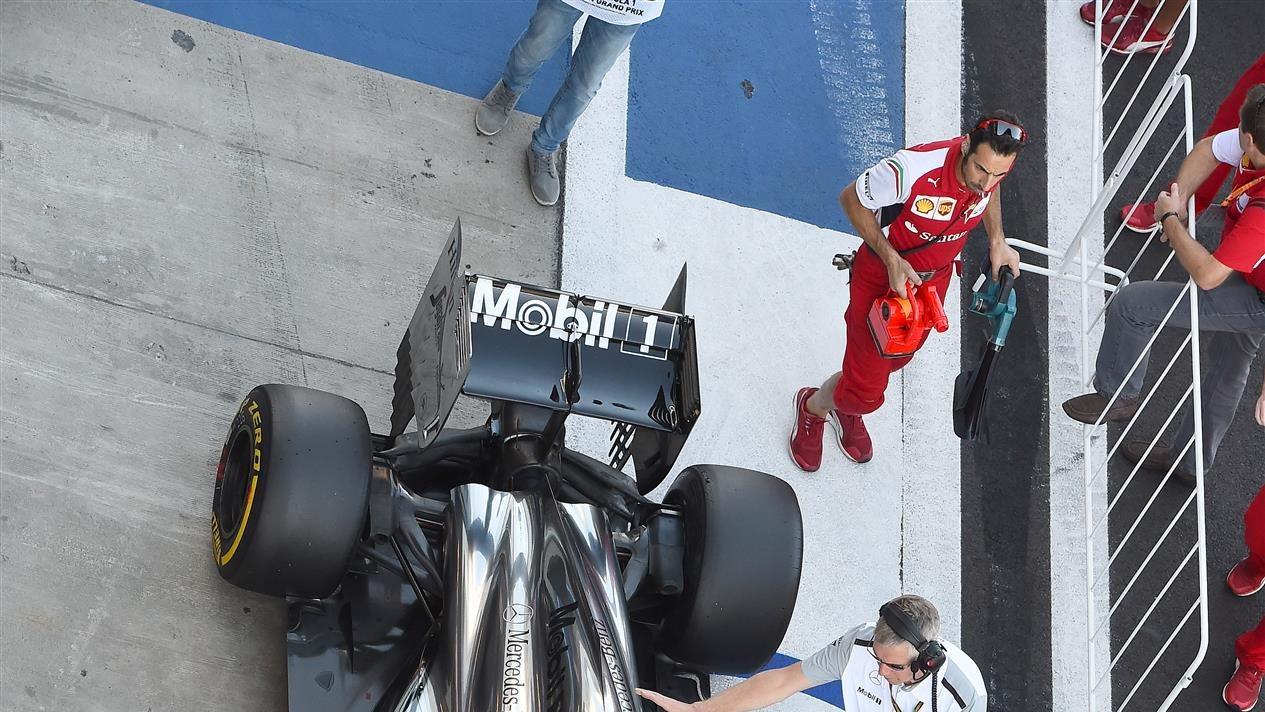 The car of Jenson Button (GBR) McLaren MP4-29 in parc ferme. Formula One World Championship, Rd16, Russian Grand Prix, Qualifying, Sochi Autodrom, Sochi, Krasnodar Krai, Russia, Saturday, 11 October 2014