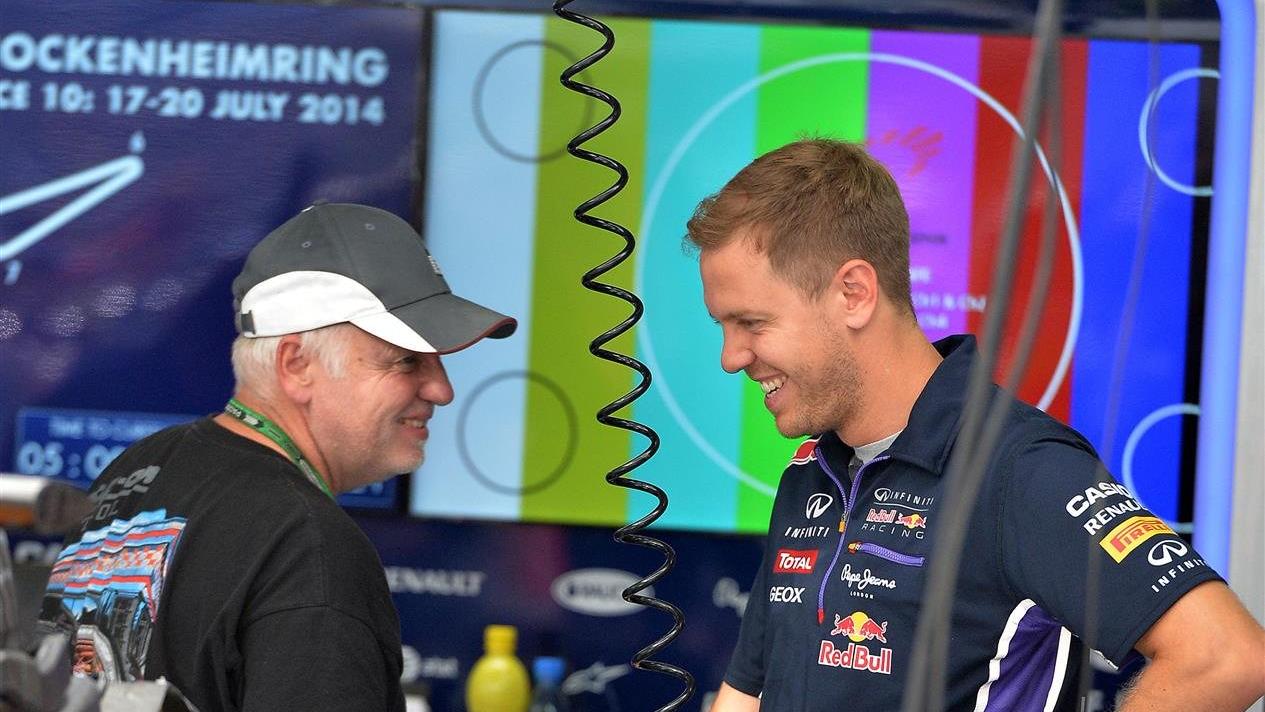 Sebastian Vettel (GER) Red Bull Racing with his Father Norbert Vettel (GER). Formula One World Championship, Rd10, German Grand Prix, Preparations, Hockenheim, Germany, Thursday, 17 July 2014