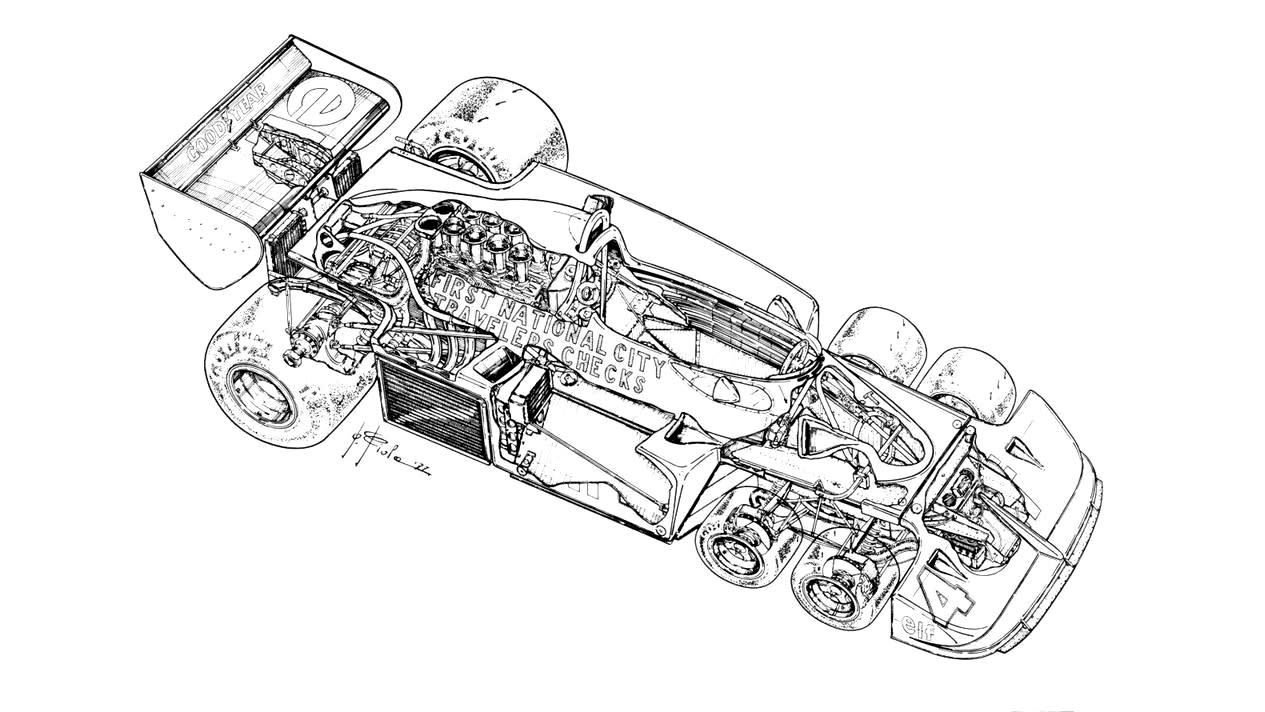 Underneath the skin of the ingenious Tyrrell P34. © Giorgio Piola