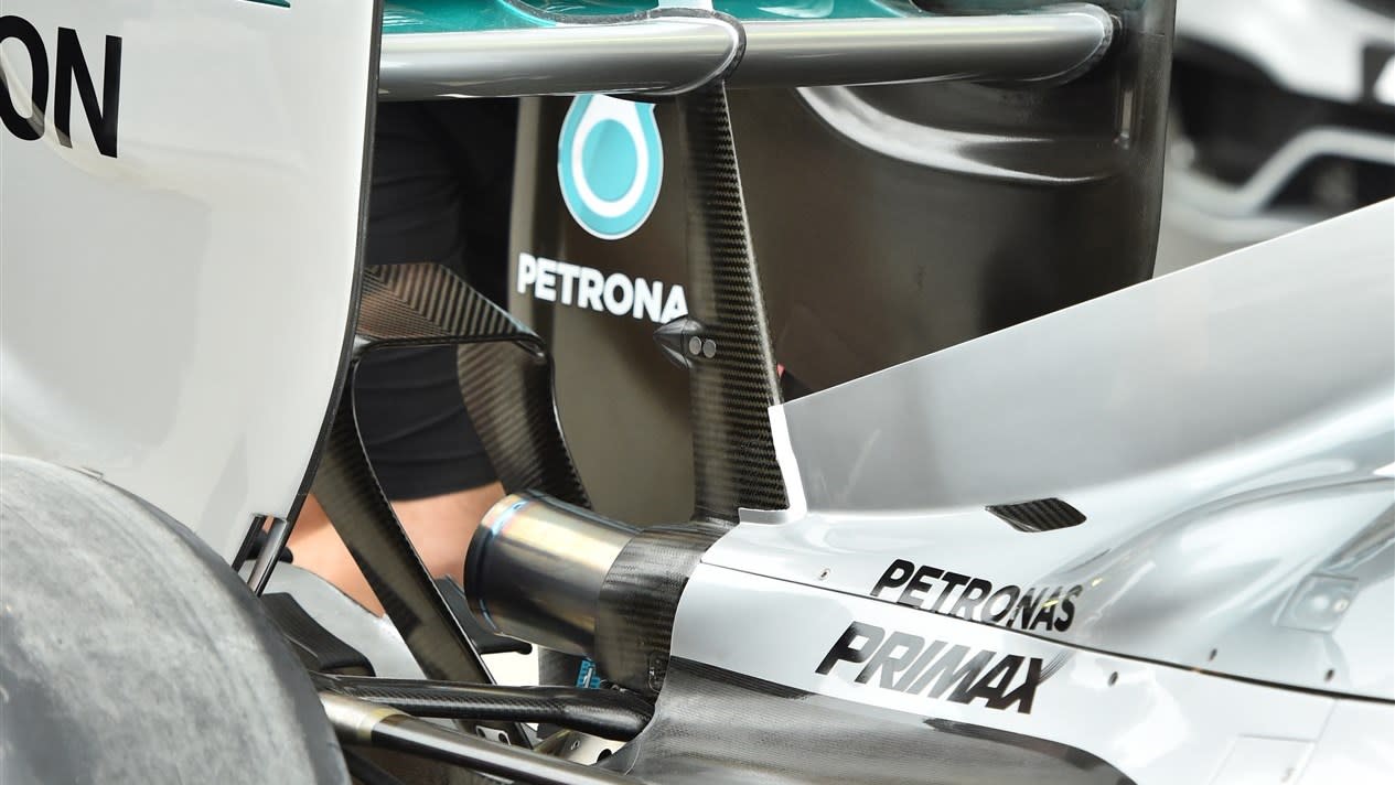 Mercedes AMG F1 W06 rear detail at Formula One World Championship, Rd18, Brazilian Grand Prix, Preparations, Interlagos, Sao Paulo, Brazil, Thursday 12 November 2015. © Sutton Motorsport Images