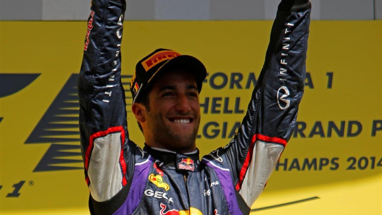 Race winner Daniel Ricciardo (AUS) Red Bull Racing with his trophy on the podium. Formula One World Championship, Rd12, Belgian Grand Prix, Race Day, Spa-Francorchamps, Belgium, Sunday, 24 August 2014