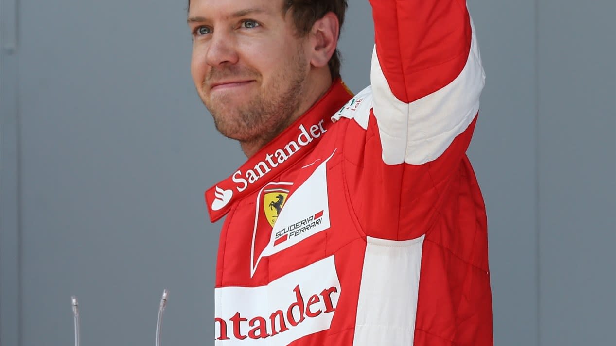 Sebastian Vettel (GER) Ferrari celebrates in parc ferme at Formula One World Championship, Rd5, Spanish Grand Prix Qualifying, Barcelona, Spain, Saturday 9 May 2015. © Sutton Motorsport Images
