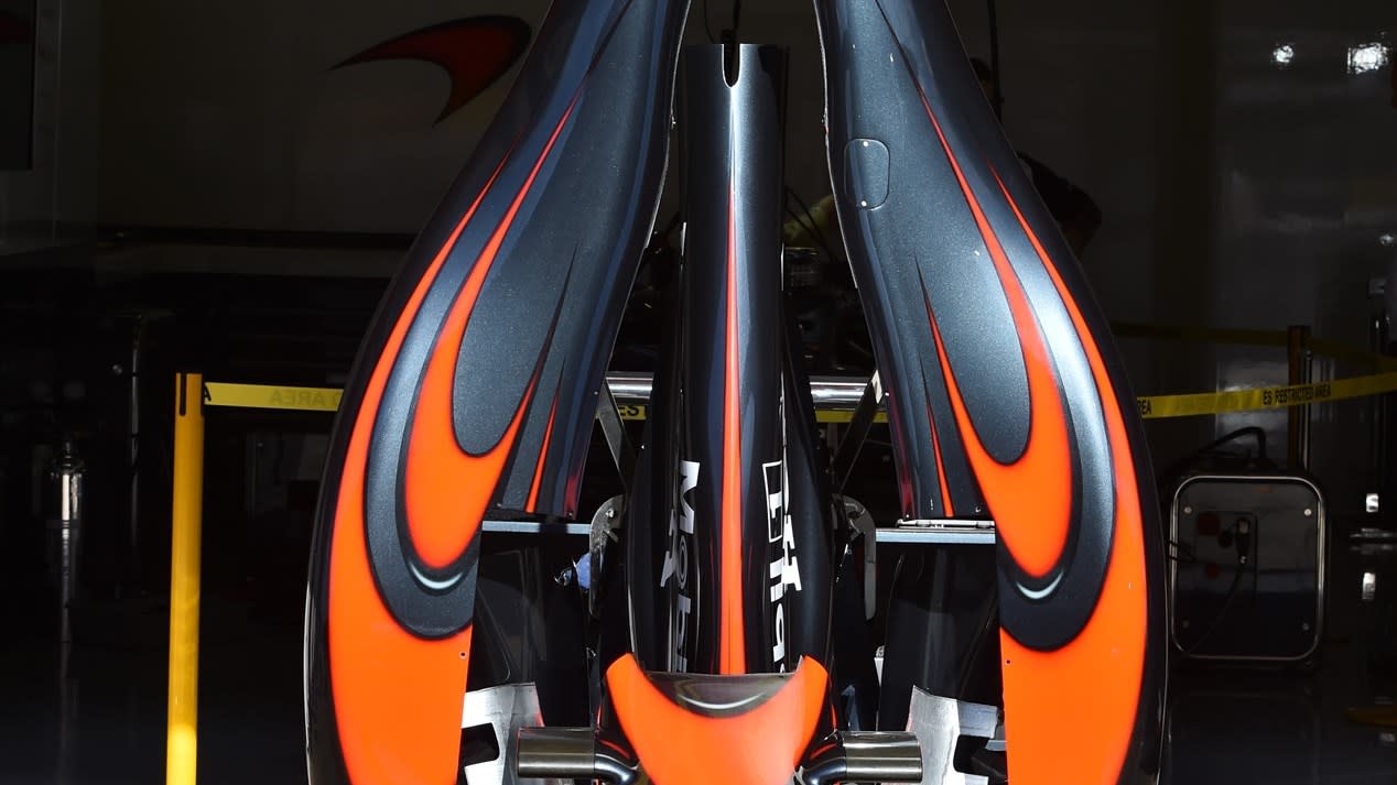 McLaren MP4-30 engine cover detail at Formula One World Championship, Rd5, Spanish Grand Prix Preparations, Barcelona, Spain, Thursday 7 May 2015. © Sutton Motorsport Images