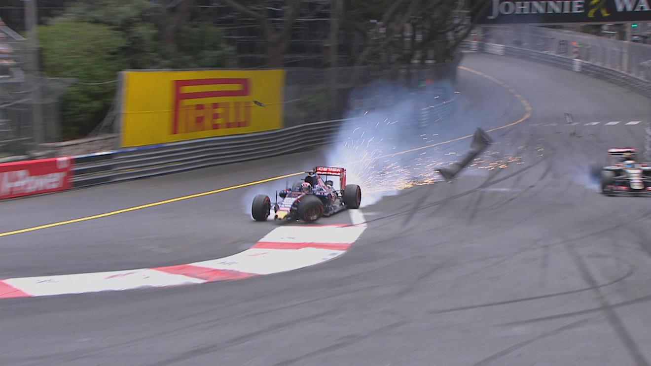 Toro Rosso's Max Verstappen has a huge crash after colliding with Romain Grosjean's Lotus © FOWC Ltd
