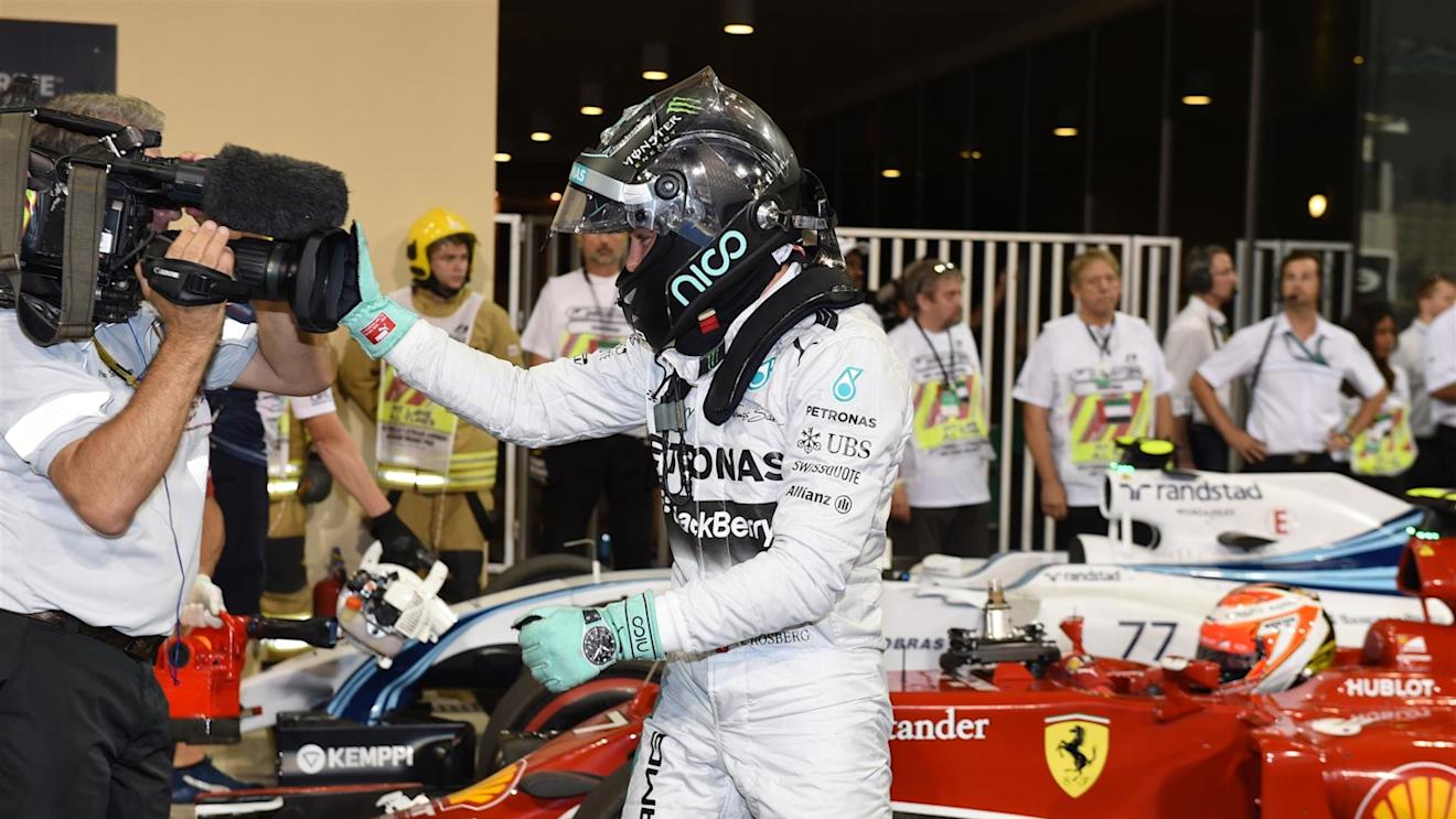 Pole sitter Nico Rosberg (GER) Mercedes AMG F1 celebrates in parc ferme. Formula One World Championship, Rd19, Abu Dhabi Grand Prix, Qualifying, Yas Marina Circuit, Abu Dhabi, UAE, Saturday, 22 November 2014