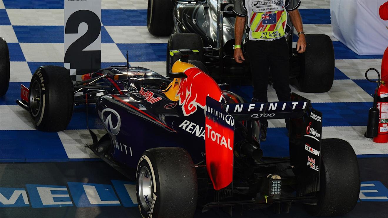 The car of Daniel Ricciardo (AUS) Red Bull Racing RB10 in parc ferme. Formula One World Championship, Rd1, Australian Grand Prix, Race, Albert Park, Melbourne, Australia, Sunday, 16 March 2014