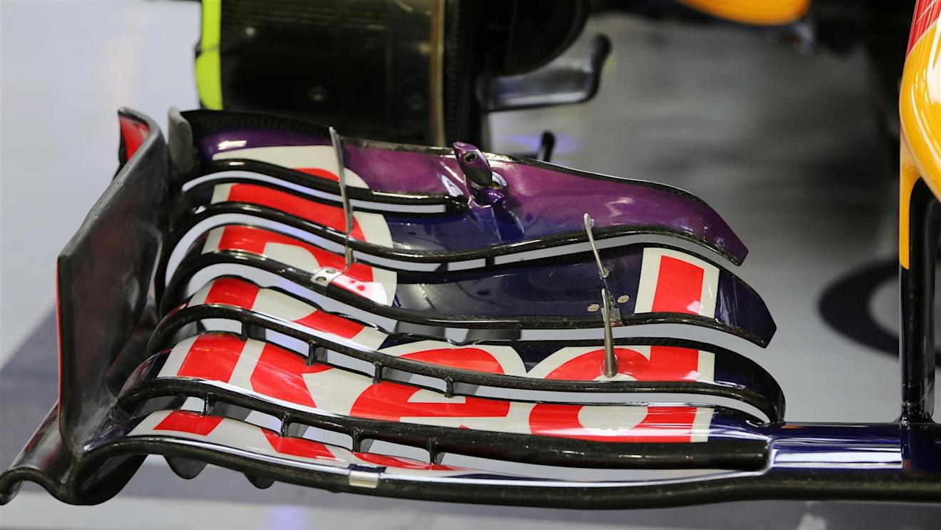 Red Bull Racing RB10 front wing detail. Formula One World Championship, Rd3, Bahrain Grand Prix, Practice, Bahrain International Circuit, Sakhir, Bahrain, Friday, 4 April 2014