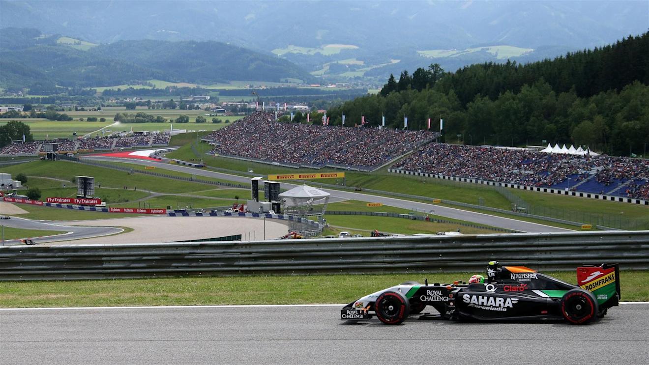 Sergio Perez (MEX) Force India VJM07 and the scenic Red Bull Ring. Formula One World Championship, Rd8, Austrian Grand Prix, Qualifying, Spielberg, Austria, Saturday, 21 June 2014