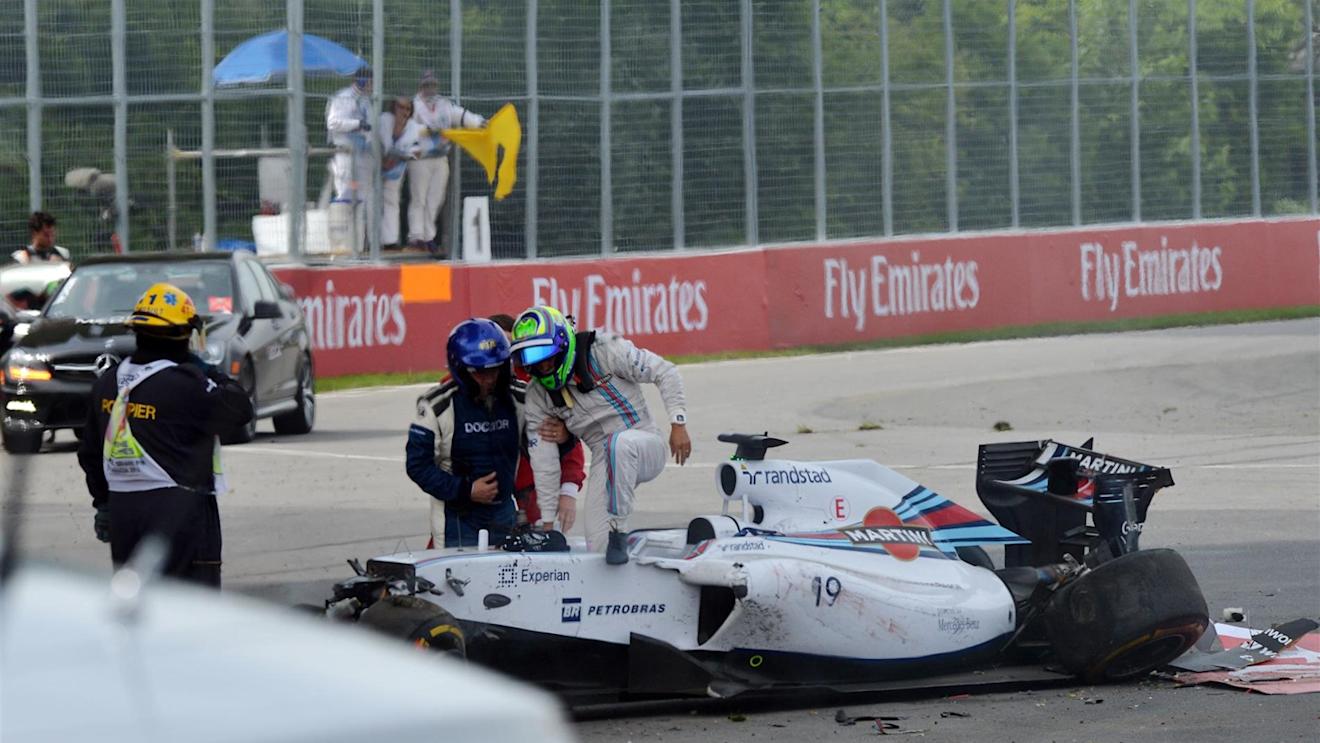 Felipe Massa (BRA) Williams FW36 crashes. Formula One World Championship, Rd7, Canadian Grand Prix, Race Day, Montreal, Canada, Sunday, 8 June 2014