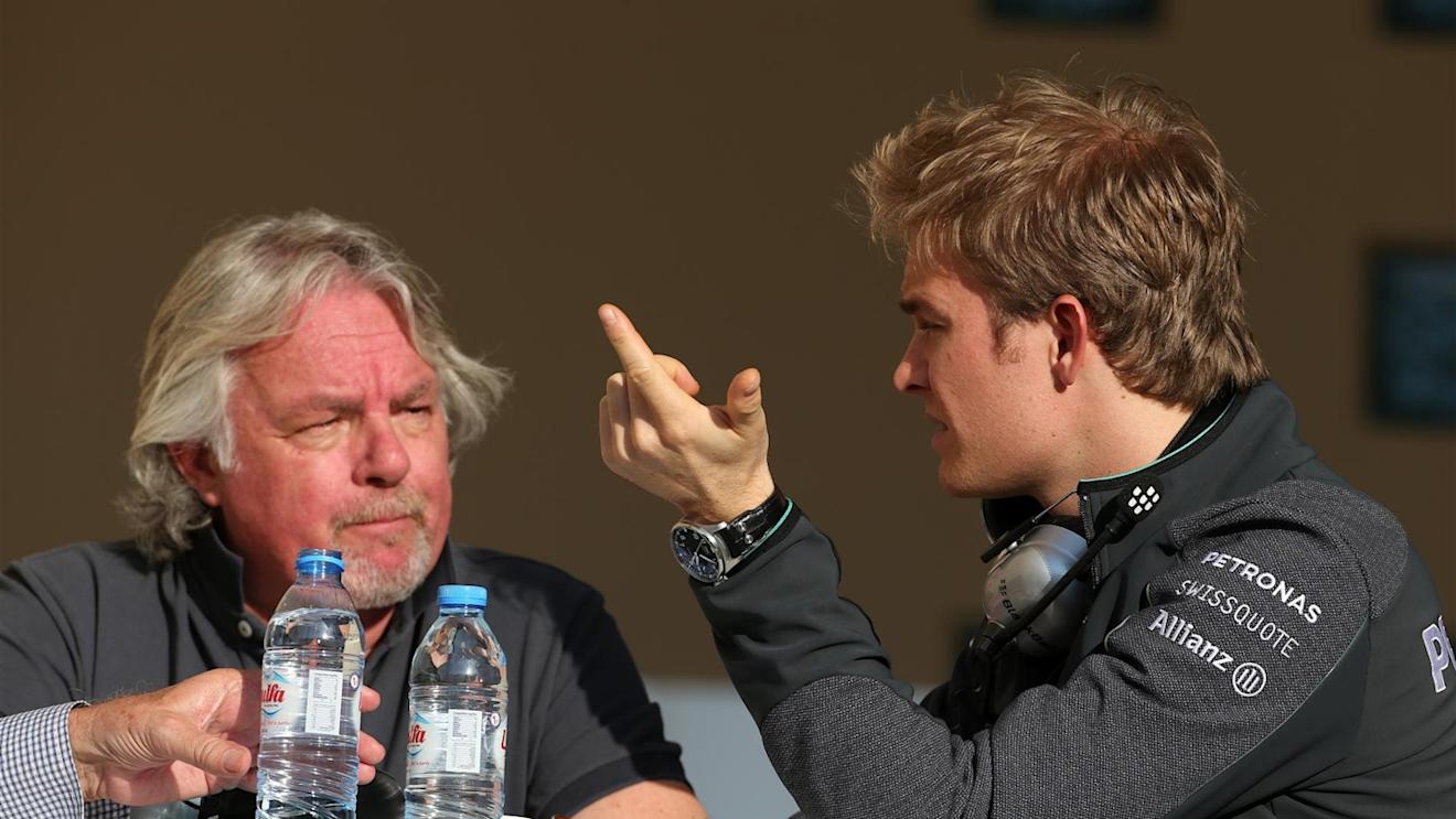 Nico Rosberg (GER) Mercedes AMG F1 with his Father Keke Rosberg (FIN). Formula One Testing, Day One, Bahrain International Circuit, Sakhir, Bahrain, Wednesday, 19 February 2014
