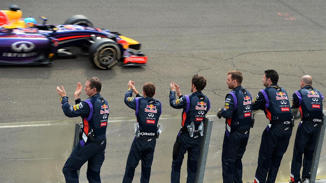 Sebastian Vettel (GER) Red Bull Racing RB10 crosses the line. Formula One World Championship, Rd11, Hungarian Grand Prix, Race Day, Hungaroring, Hungary. Sunday, 27 July 2014 © Sutton Images. No reproduction without permission