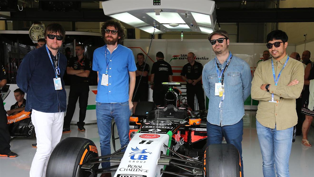 Kaiser Chiefs in the Force India garage. Formula One World Championship, Rd9, British Grand Prix, Preparations, Silverstone, England, Thursday, 3 July 2014 © Sutton Images. No reproduction without permission