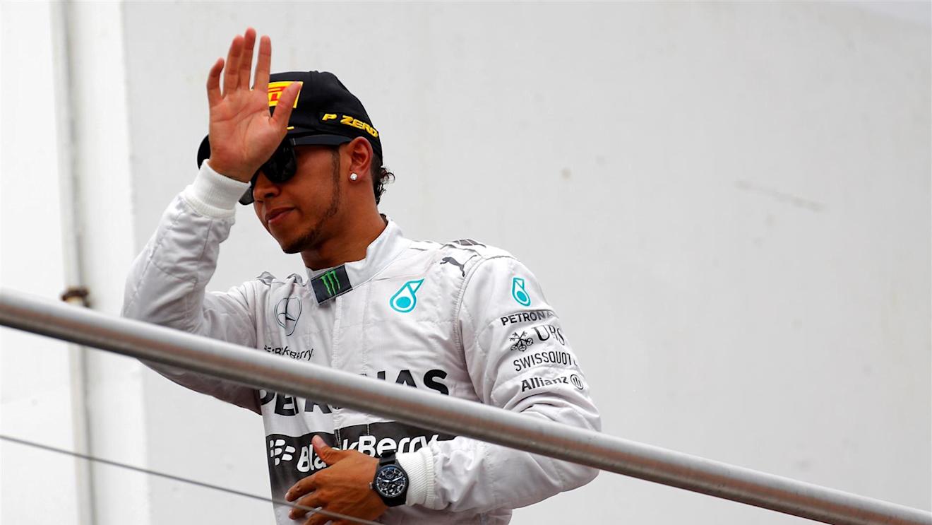  Lewis Hamilton (GBR) Mercedes AMG F1 on the podium. Formula One World Championship, Rd10, German Grand Prix, Race Day, Hockenheim, Germany, Sunday, 20 July 2014 © Sutton Images. No reproduction without permission