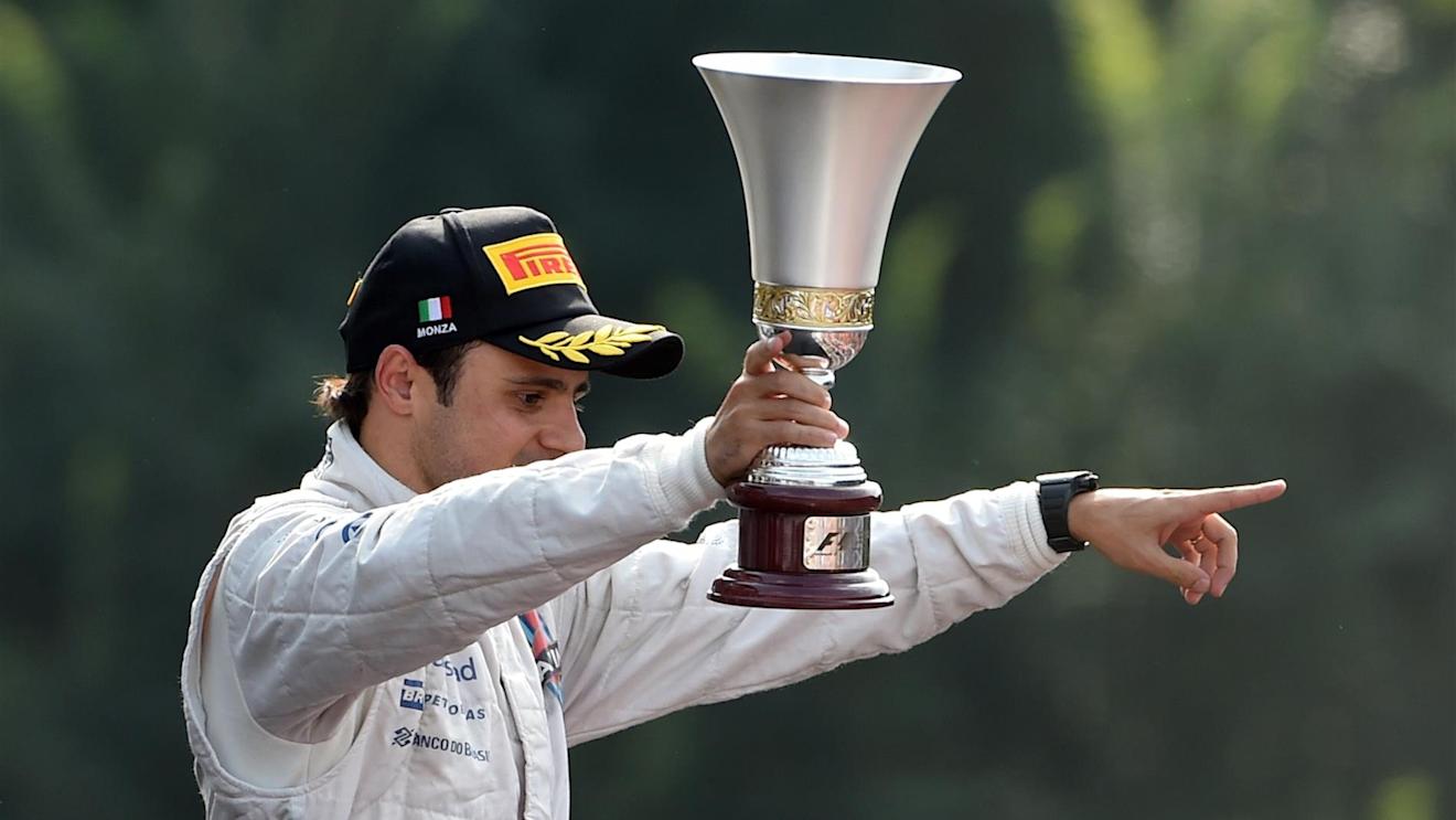 Felipe Massa (BRA) Williams celebrates on the podium with the trophy. Formula One World Championship, Rd13, Italian Grand Prix, Monza, Italy, Race Day, Sunday, 7 September 2014 © Sutton Images. No reproduction without permission